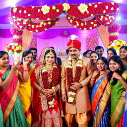 A vibrant Indian wedding scene capturing the rich cultural elements and joyful atmosphere