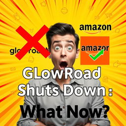 A dramatic e-commerce thumbnail featuring a shocked business person in the center, displaying an astonished expression