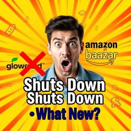 A dramatic e-commerce thumbnail featuring a shocked business person in the center, displaying an astonished expression