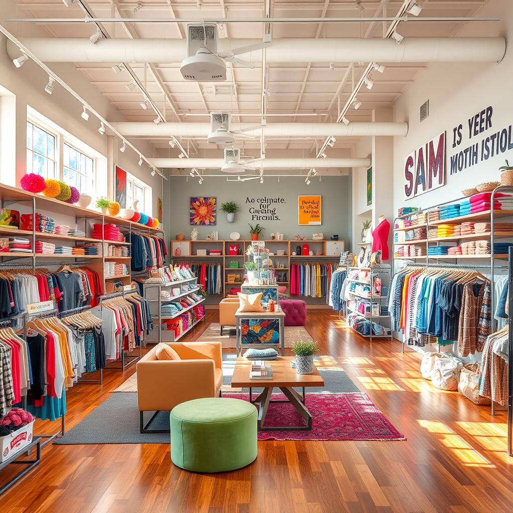 A beautifully organized and vibrant shop interior filled with a variety of colorful merchandise