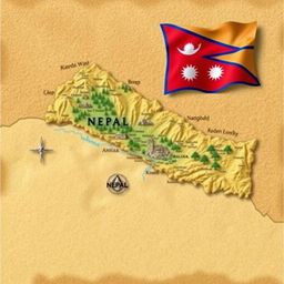 A detailed map of Nepal featuring various geographical landmarks, highlighting major cities and rivers