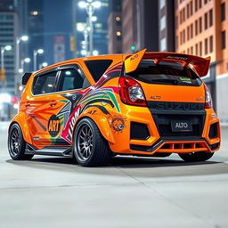 A modified Suzuki Alto with a widebody kit, showcasing a sporty and aggressive design
