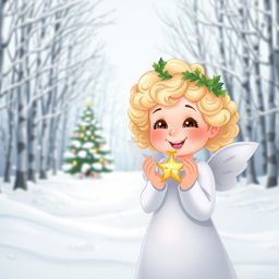 A beautiful illustration in a cartoon style depicting a tranquil winter scene with a light background
