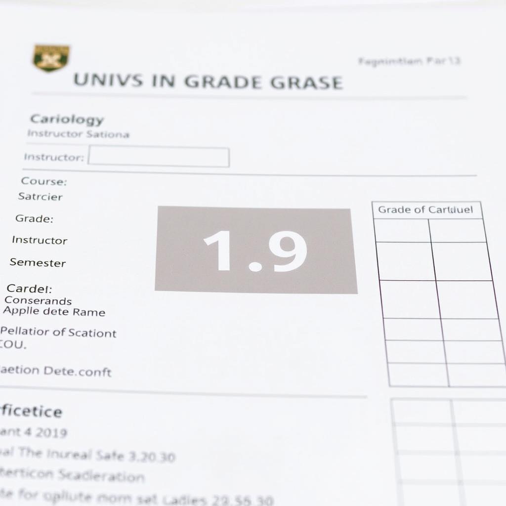 A university grade report showcasing a course in cariology with a grade of 1