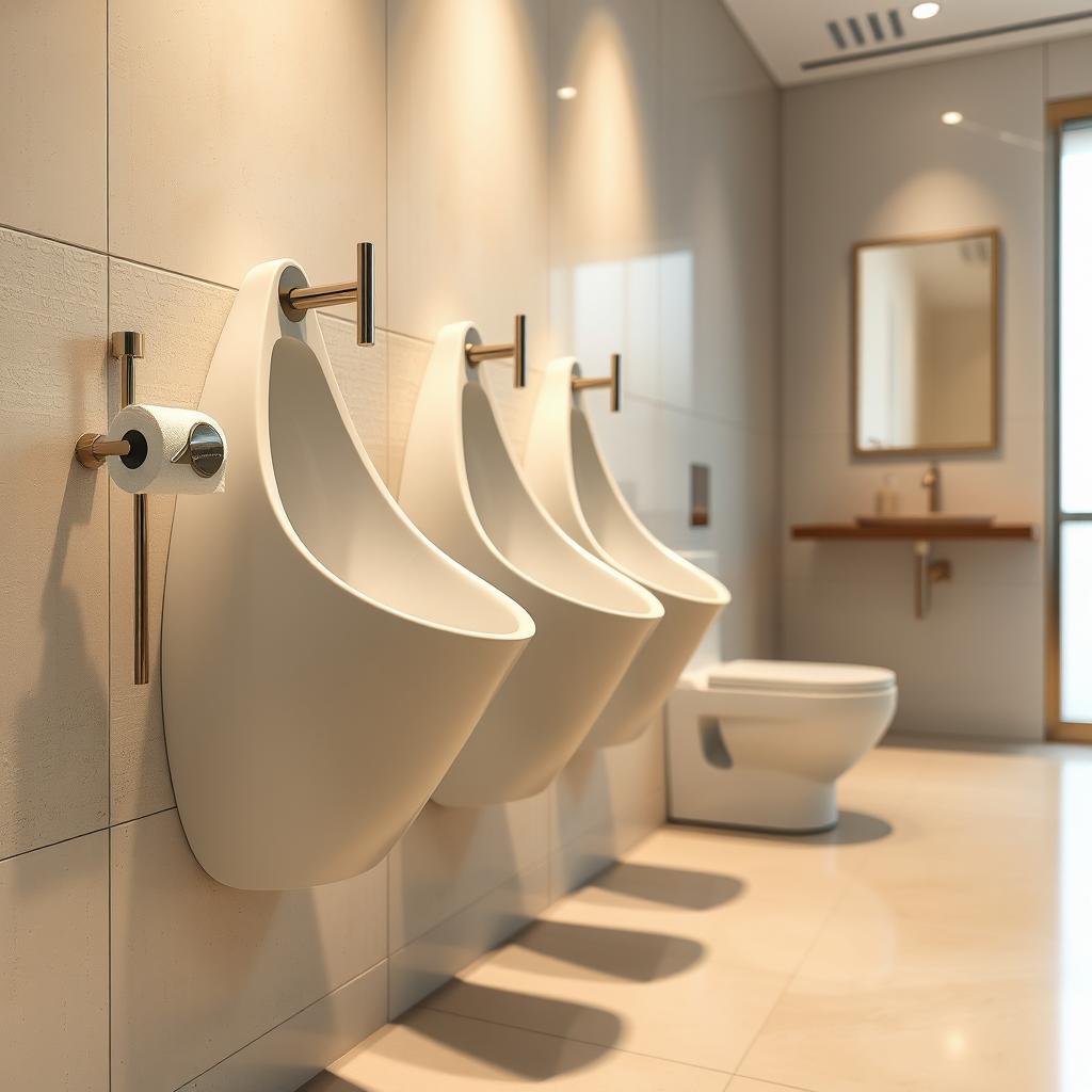 A modern restroom featuring innovative women's urinals designed for comfort and practicality