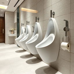 A modern restroom featuring innovative women's urinals designed for comfort and practicality