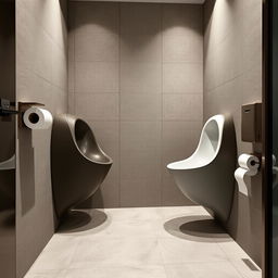 A modern restroom featuring innovative women's urinals designed for comfort and practicality