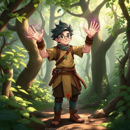 Shen Ricky ZB1, a fictional character, standing confidently in an enchanting forest