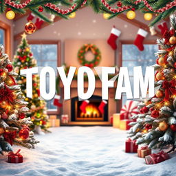 A festive Christmas-themed poster featuring the bold text "TOYO FAM" at the center