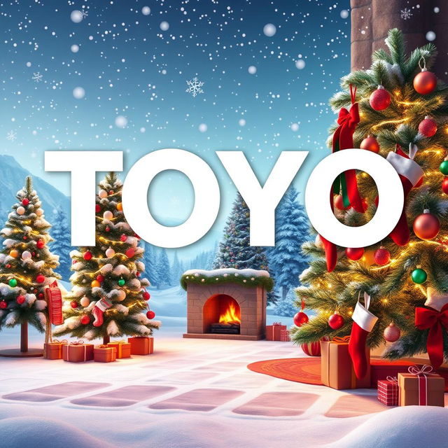 A festive Christmas-themed poster featuring the bold text "TOYO FAM" at the center