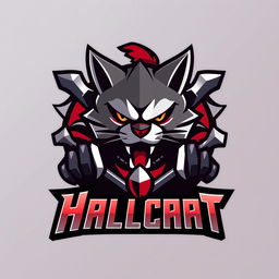 A bold and dynamic logo design for a war battle game titled 'Hallcat'