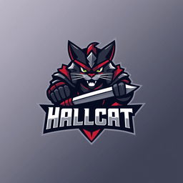 A bold and dynamic logo design for a war battle game titled 'Hallcat'
