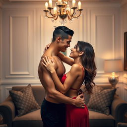 A passionate and intimate moment between two adults, capturing their chemistry and connection in a romantic setting
