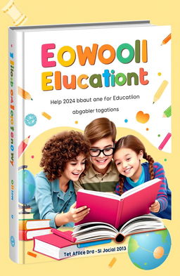 A colorful and engaging book cover design for an educational book, featuring a diverse group of students studying together