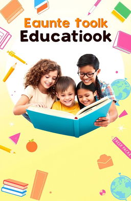 A colorful and engaging book cover design for an educational book, featuring a diverse group of students studying together