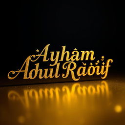 The phrase 'Ayham Abdul Raouf' written in elegant gold lettering, featuring intricate designs and embellishments, set against a contrasting dark background that enhances the shine and brilliance of the gold