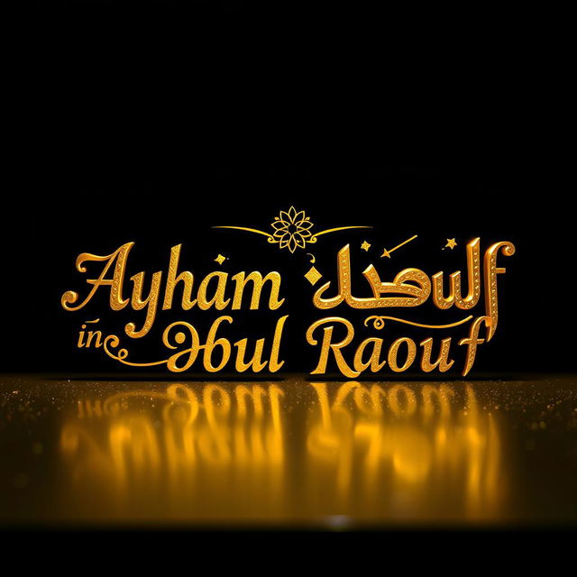 The phrase 'Ayham Abdul Raouf' written in elegant gold lettering, featuring intricate designs and embellishments, set against a contrasting dark background that enhances the shine and brilliance of the gold