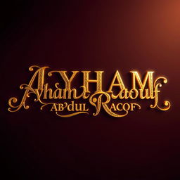 The name 'Ayham Abdul Raouf' artistically rendered in brilliant gold lettering, showcasing an elaborate and sophisticated design