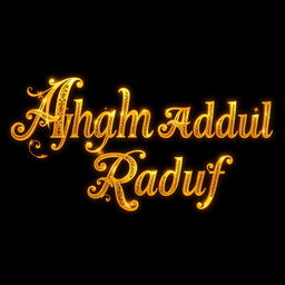 The name 'Ayham Abdul Raouf' artistically rendered in brilliant gold lettering, showcasing an elaborate and sophisticated design
