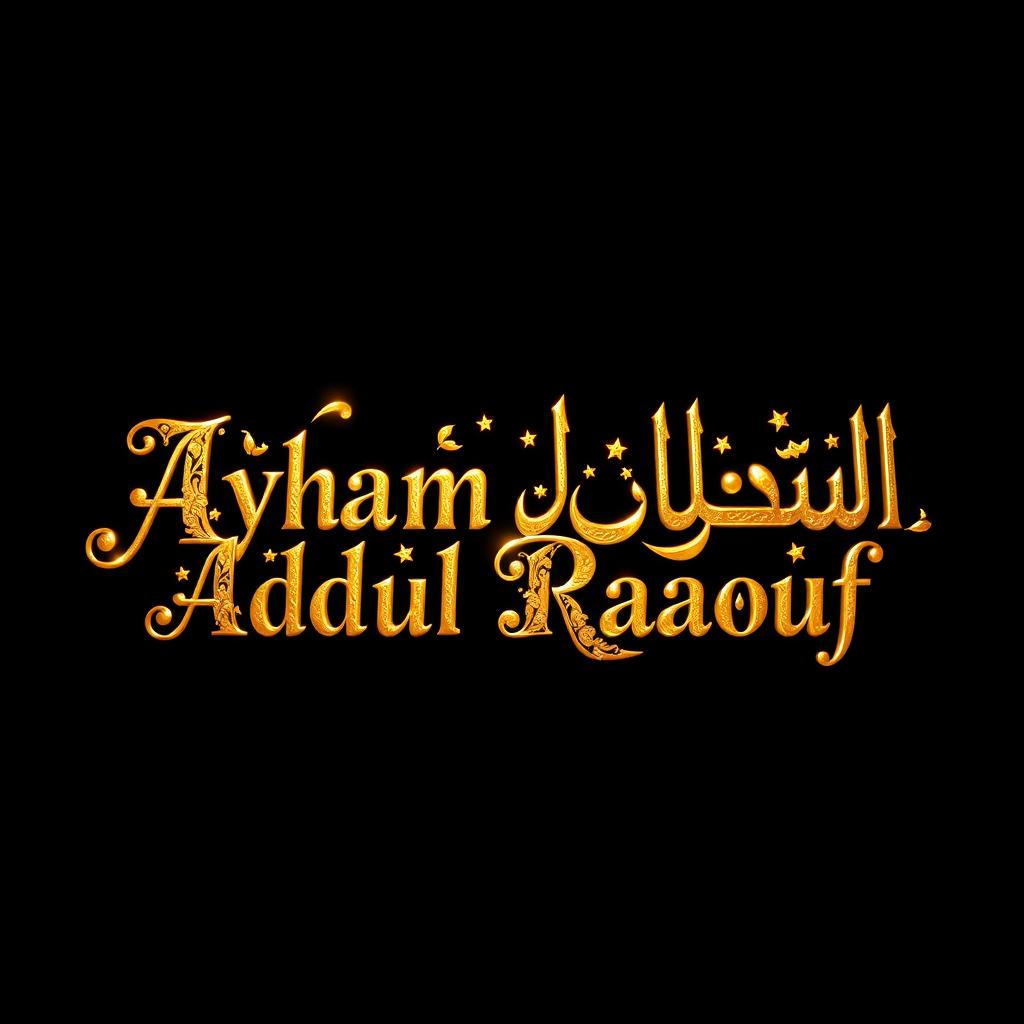 The name 'Ayham Abdul Raouf' artistically rendered in brilliant gold lettering, showcasing an elaborate and sophisticated design