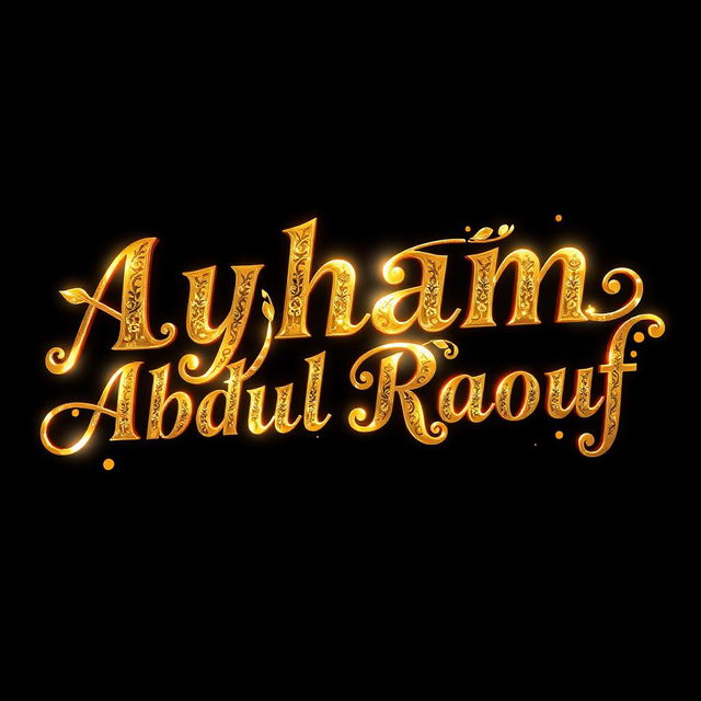 The name 'Ayham Abdul Raouf' artistically rendered in brilliant gold lettering, showcasing an elaborate and sophisticated design