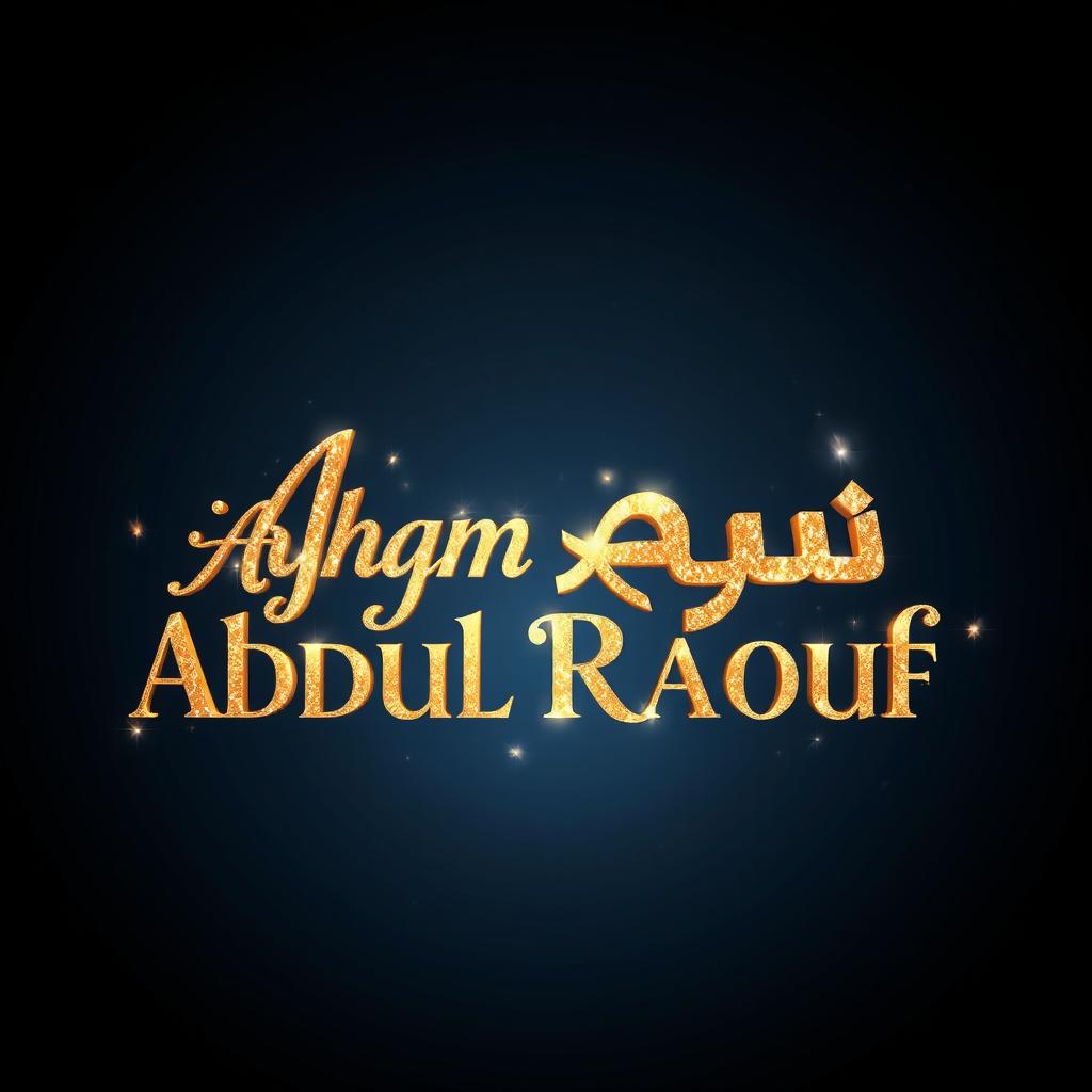 A visual representation of the name "Ayham Abdul Raouf" artistically crafted in glimmering gold text, with an elegant, luxurious font