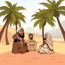 A cartoon illustration depicting the early followers of Prophet Muhammad SAW