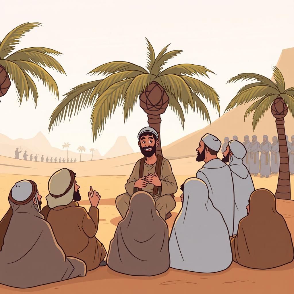 A cartoon illustration depicting the early followers of Prophet Muhammad SAW