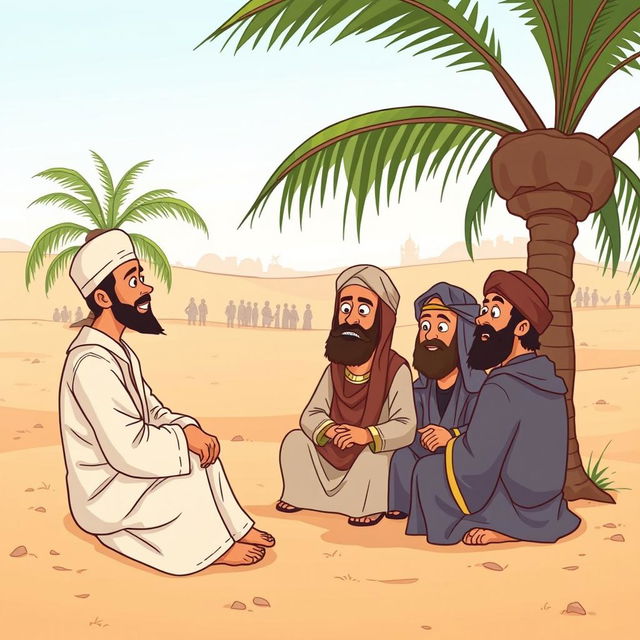 A cartoon illustration depicting the early followers of Prophet Muhammad SAW