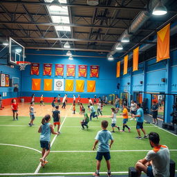 A vibrant sports club environment featuring diverse athletes engaged in various sports activities