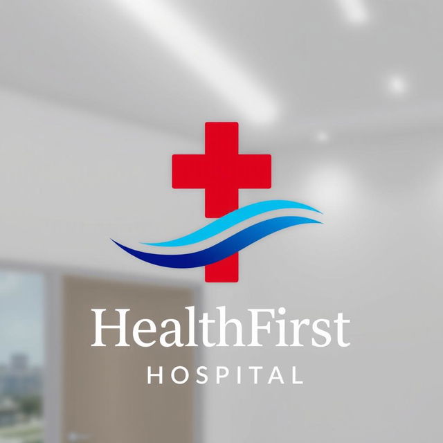 A modern and professional hospital logo, featuring a stylized red cross symbol combined with a blue wave design, representing health and care