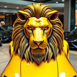 A luxurious lion designed in the shape of a Lamborghini, featuring sleek lines and curves reminiscent of the car's body
