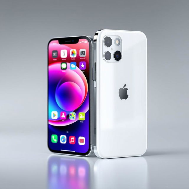 A modern sleek smartphone design inspired by the iPhone, showcasing the front and back of the device