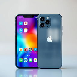 A modern sleek smartphone design inspired by the iPhone, showcasing the front and back of the device