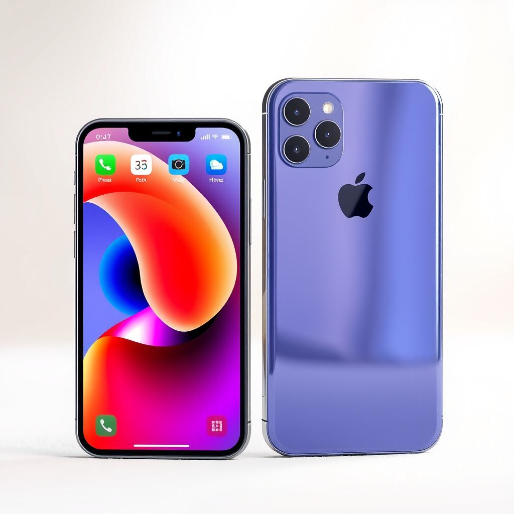 A modern sleek smartphone design inspired by the iPhone, showcasing the front and back of the device