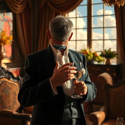 A wealthy person expressing gratitude without a visible face, showcasing a luxurious setting