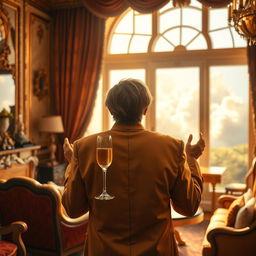 A wealthy person expressing gratitude without a visible face, showcasing a luxurious setting