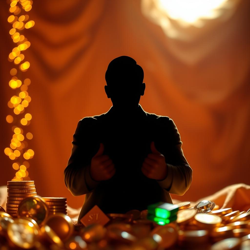 A symbolic representation of a wealthy person expressing gratitude, depicted as a silhouette without a face