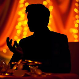 A symbolic representation of a wealthy person expressing gratitude, depicted as a silhouette without a face