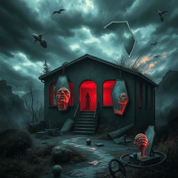 A surreal and unsettling wallpaper featuring twisted landscapes with distorted, melting objects, eerie shadows, and haunting figures lurking in the background