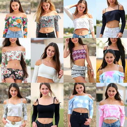 30 unique crop tops designed for girls, displayed on a diverse group of fashion models