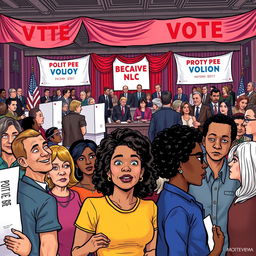 An illustration depicting the impact of political money on voter participation in an election setting