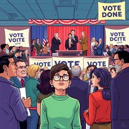 An illustration depicting the impact of political money on voter participation in an election setting