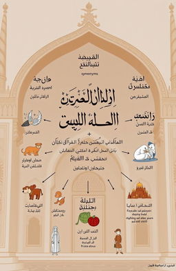 A comprehensive and visually appealing representation of the relationships between meanings in the Arabic language, showcasing various linguistic concepts such as synonyms, antonyms, homonyms, hyponyms, polysemy, and figurative meanings