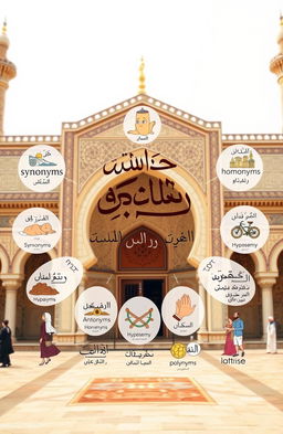 A comprehensive and visually appealing representation of the relationships between meanings in the Arabic language, showcasing various linguistic concepts such as synonyms, antonyms, homonyms, hyponyms, polysemy, and figurative meanings