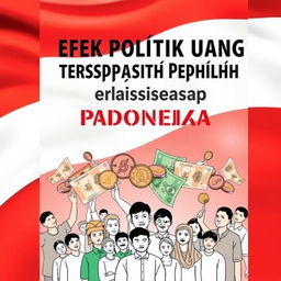 A visually compelling book cover for 'Efek Politik Uang Terhadap Partisipasi Pemilih' that integrates the Indonesian flag and the symbol of the Rupiah currency