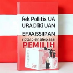 A book cover titled 'Efek Politik Uang Terhadap Partisipasi Pemilih' featuring the vibrant colors of the Indonesian flag as the background