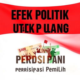 A book cover titled 'Efek Politik Uang Terhadap Partisipasi Pemilih' featuring the vibrant colors of the Indonesian flag as the background