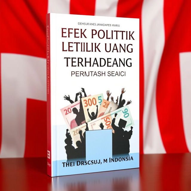 A book cover titled 'Efek Politik Uang Terhadap Partisipasi Pemilih' featuring the vibrant colors of the Indonesian flag as the background