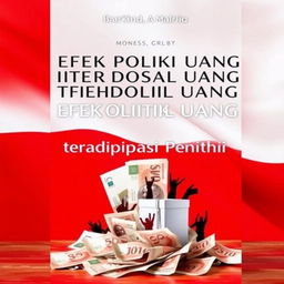 A book cover titled 'Efek Politik Uang Terhadap Partisipasi Pemilih' featuring the vibrant colors of the Indonesian flag as the background